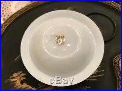 10Antique Japanese Eggshell Porcelain Tea/Snack Set-BLACK, MATE-HAND PAINTED-GOLD