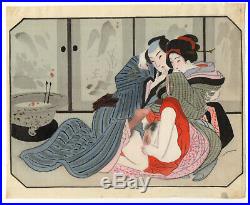 12 Antique Japanese Shunga erotic art paintings on silk Meiji original 8.5X6.5