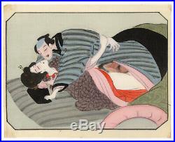 12 Antique Japanese Shunga erotic art paintings on silk Meiji original 8.5X6.5