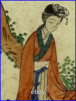 12 Rare 19thC Japanese Hand Painted Sections of Glass GEISHA Blossom Kimono ART