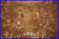 16/17C Japanese Buddhist Scroll Painting Seated Buddha & Guardian DivinitiesRgR