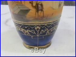 1920s Noritake Hand Painted Vase Man on Camel Polychrome Rider Desert Cobalt