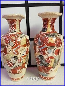 2 ANTIQUE, SATSUMAS, HAND PAINTED, JAPANESE Chinese Ceramic VASE Vases