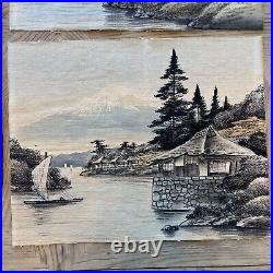 2 Hand painted antique Japanese fabric paintings? Mt funi 1912