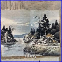 2 Hand painted antique Japanese fabric paintings? Mt funi 1912