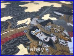 2 Original Antique Japanese School Samurai Figures Dragon Embellished Paintings