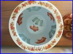 3 Large Oriental Hand Painted Fish Bowl Cachepot & Jardinere Planter