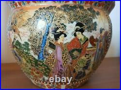 3 Large Oriental Hand Painted Fish Bowl Cachepot & Jardinere Planter