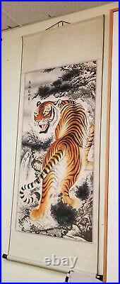 5 ft x 2 Ft Customized Tiger Scroll Painting Chinese HANDMADE Wall Art