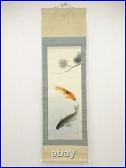 6564754 Japanese Hanging Scroll / Hand Painted / Carps