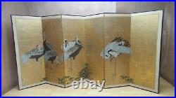 ANTIQUE JAPANESE lacquer Hand painted gilded ROOM DIVIDER c 1920