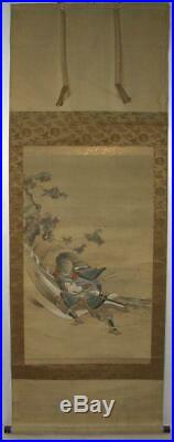 ASO75 Japanese hand-drawn scroll (on silk) Musha withbox #emakimono