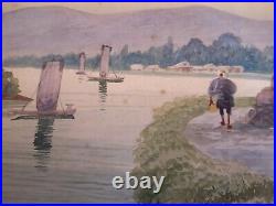 A Japanese Watercolour Painting On paper'Peasant Carrying His Lunch', Signed