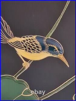 A Superb Vintage Japanese Painted & Laquered Wood Plaque/ Panel. Long Tail Bird