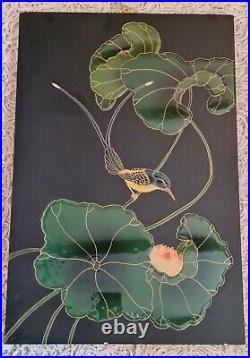 A Superb Vintage Japanese Painted & Laquered Wood Plaque/ Panel. Long Tail Bird