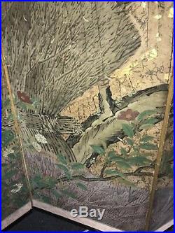 Amazing 18th Century Japanese 6 Panel Screen Painting Willow Tree Red Carnelians