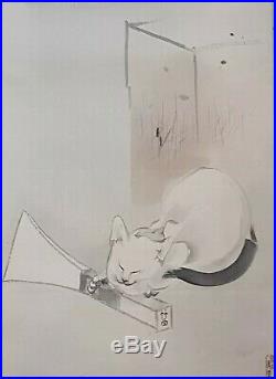 An Exquisite Meiji Period Sumi Ink Scroll Painting of a Cat. Signed Kenzan