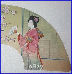 An Original ink & Watercolour Meiji period Kyoto Fan Painting