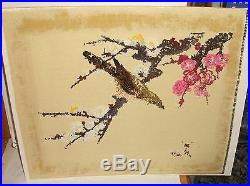 Ann Japanese Silk Bird On Blossom Tree Embroidery Tapestry Painting