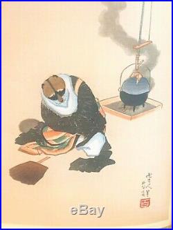 Antique 1848 Hokusai Katsushika Woodblock Print The Badger And Tea Kettle
