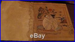 Antique 18c Japanese Original 6 Shunga Watercolor Paintings In Folding Album
