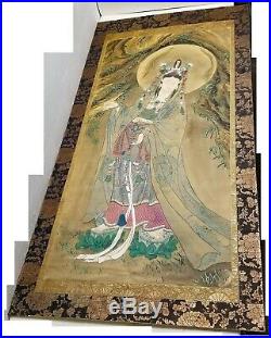 Antique 55x25inch Japanese Meiji Chinese Qing Scroll Painting Guanyin WC Gouache