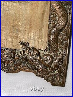 Antique Bronzed Japanese Dragon Reptile Serpent Photograph Picture Frame Copper