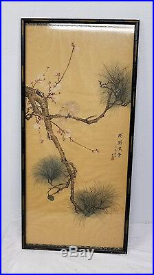 Antique CHinese or Japanese Scroll Painting Parrot Bird Pine Tree Signed