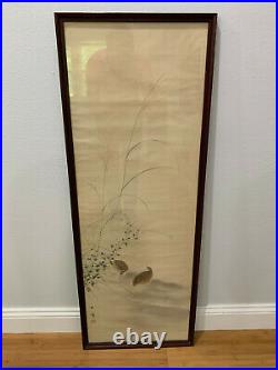 Antique Chinese or Japanese Signed Painting on Silk Quail Birds & Flowers Dec
