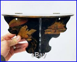 Antique Chinoiserie Japanese Lacquer Hanging Shelf Hand Painted