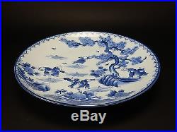 Antique Hand Painted Japanese Blue and White Charger 18 inches