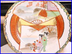 Antique Hand-Painted Japanese Porcelain 3x plates Female Figures in Landscape