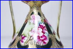 Antique Hand Painted Jeweled Gilt Japanese NIPPON Floral Motif Porcelain Vase