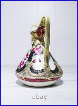 Antique Hand Painted Jeweled Gilt Japanese NIPPON Floral Motif Porcelain Vase