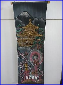 Antique JAPANEESE Painting,'Lady in a Pavilion', Mid-Late ORIGINAL, ink on silk
