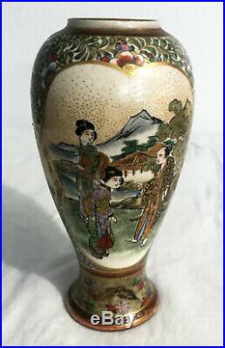 Antique JAPANESE SATSUMA Ceramic Vase HAND PAINTED, SIGNED
