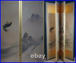 Antique Japan Byobu wind screen 1890s Japan interior painting