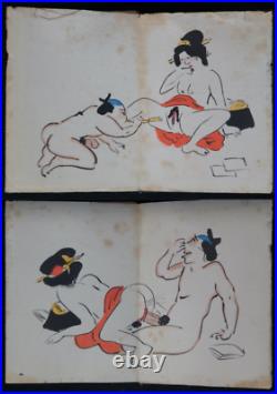 Antique Japan grotesque Shunga book painting 1800s erotic Japan art