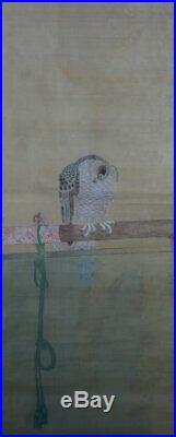 Antique Japan white Taka falconry Edo art painting on paper 1750 craft