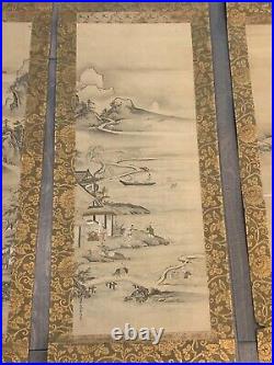 Antique Japanese 17th Century Kiyohara Yukinobu Signed Set of 3 Scroll Paintings