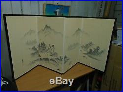 Antique Japanese Antique 4 Panel Screen Divider, Hand Painted Artist Signed