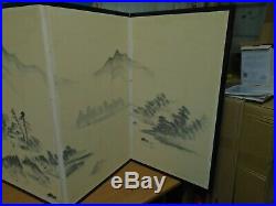 Antique Japanese Antique 4 Panel Screen Divider, Hand Painted Artist Signed