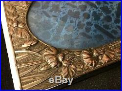 Antique Japanese Bronze Copper Silver Relief Picture Frame Floral Silk Lined