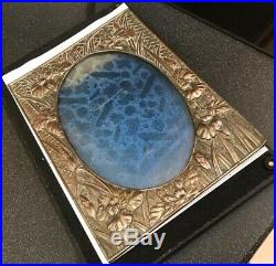 Antique Japanese Bronze Copper Silver Relief Picture Frame Floral Silk Lined