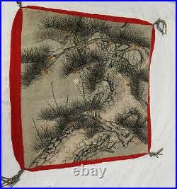 Antique Japanese Chinese Painting Embroidery Fukusa Gift Cover Pine Prunus
