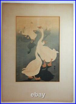 Antique Japanese Coloured Woodblock Ohara Koson 1926 Six Geese P348