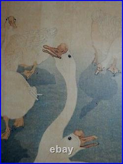 Antique Japanese Coloured Woodblock Ohara Koson 1926 Six Geese P348