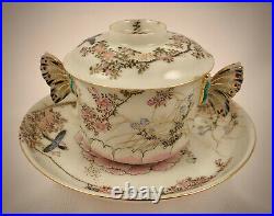 Antique Japanese Covered Soup Cup & Saucer