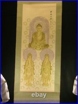 Antique Japanese Early Showa Era Signed Scroll Hand Painted Buddha ^