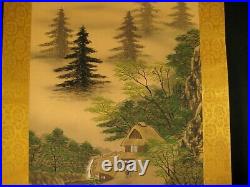 Antique Japanese Early Showa Era Signed Scroll Hand Painted Tea House & Scenery